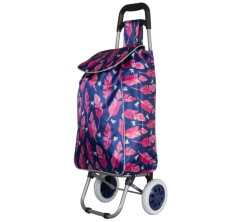 Nákupní taška na kolečkách METRO ST-01F - modrá/růžový list